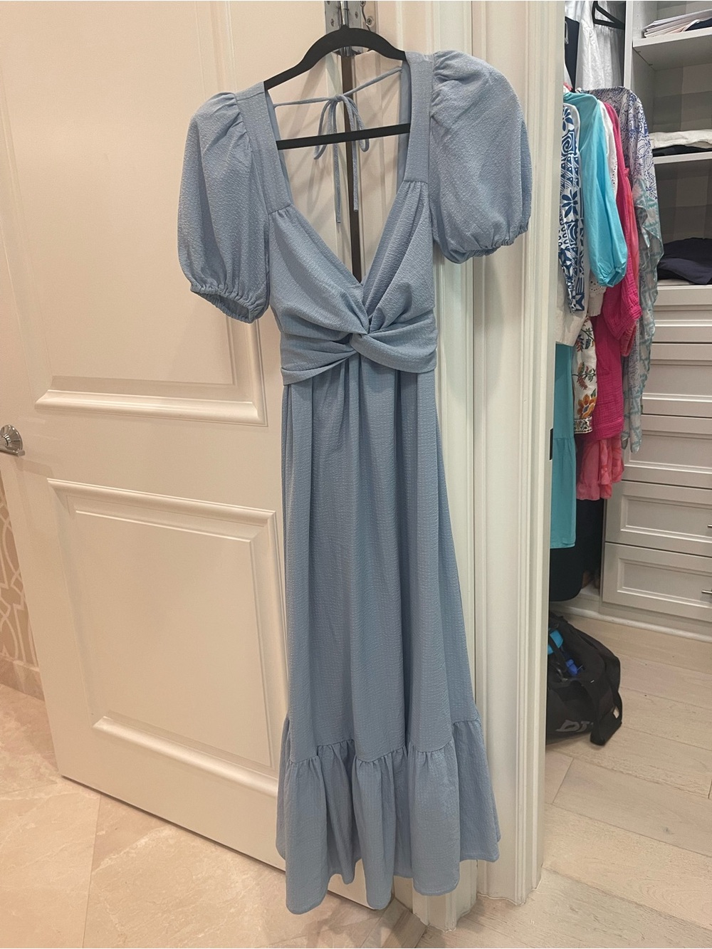 Astr Light Blue Twist-Front Puff-Sleeve Maxi Dress - Picture 3 of 8
